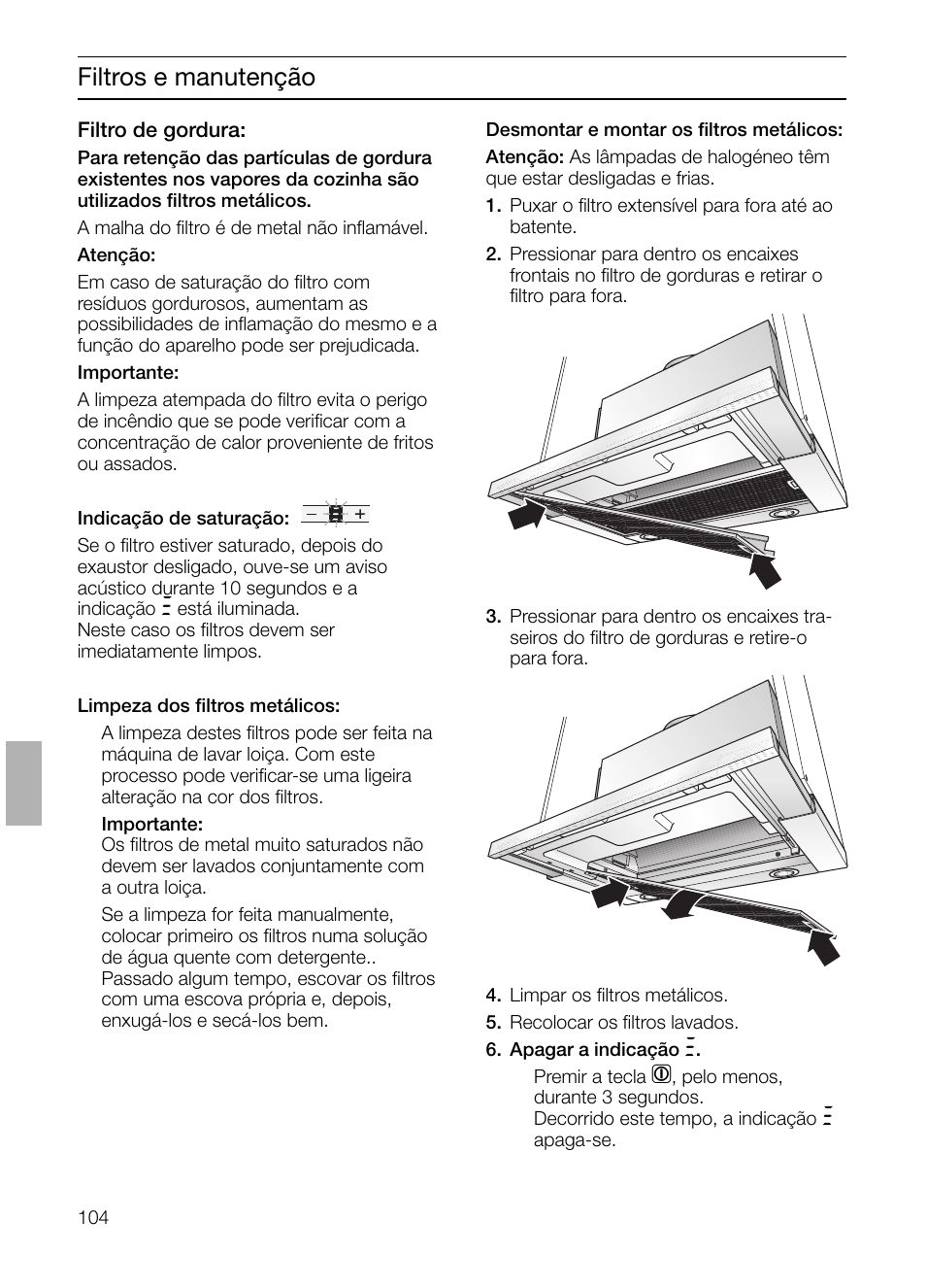 Filtros e manutenção | Bosch DHI665V grau-metallic Flachschirmhaube 60 cm User Manual | Page 104 / 116