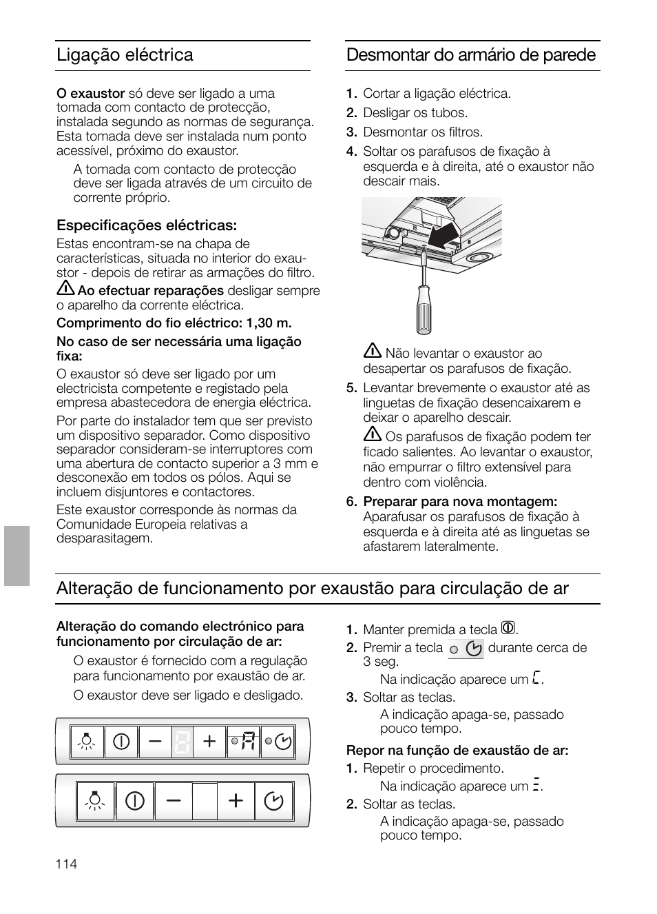 Desmontar do armário de parede, Ligação eléctrica | Bosch DHI665V grau-metallic Flachschirmhaube 60 cm User Manual | Page 114 / 116