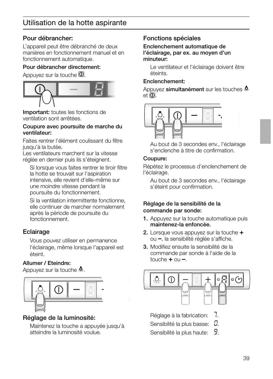 Utilisation de la hotte aspirante | Bosch DHI665V grau-metallic Flachschirmhaube 60 cm User Manual | Page 39 / 116