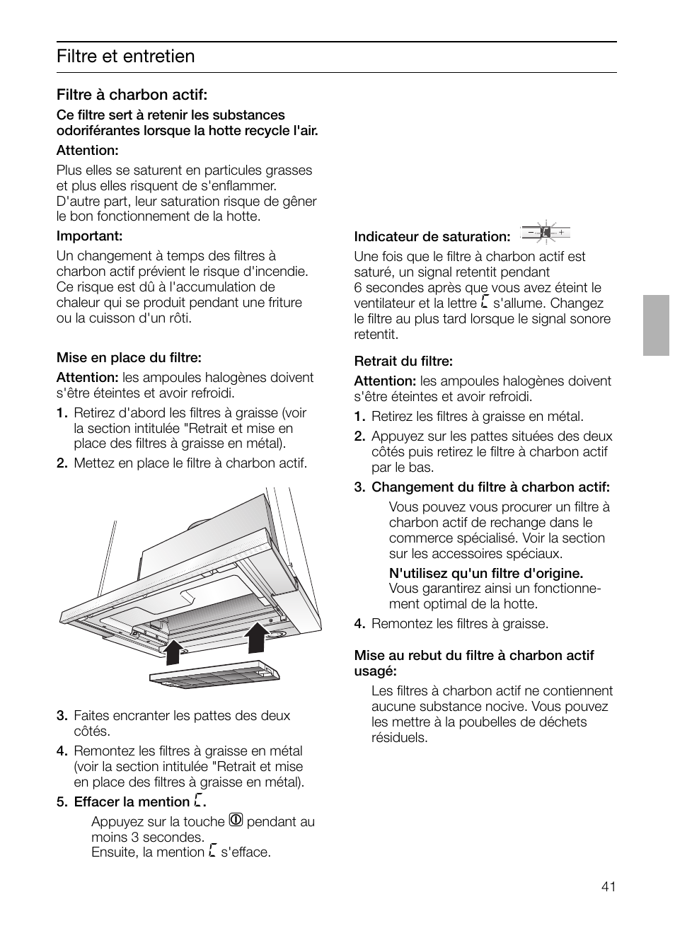 Filtre et entretien | Bosch DHI665V grau-metallic Flachschirmhaube 60 cm User Manual | Page 41 / 116