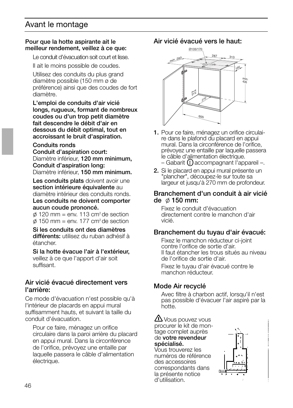 Avant le montage | Bosch DHI665V grau-metallic Flachschirmhaube 60 cm User Manual | Page 46 / 116