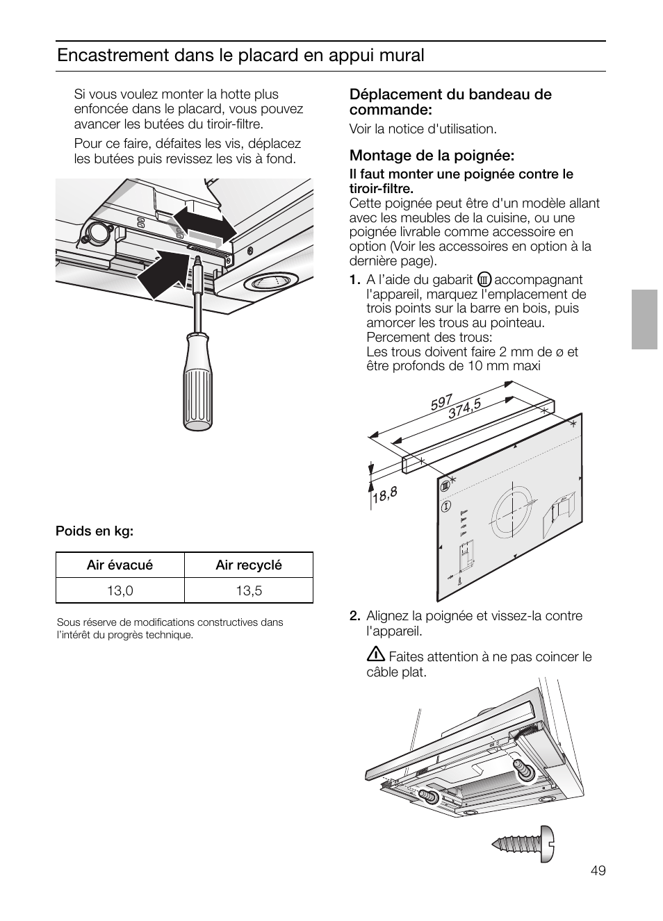 Encastrement dans le placard en appui mural | Bosch DHI665V grau-metallic Flachschirmhaube 60 cm User Manual | Page 49 / 116