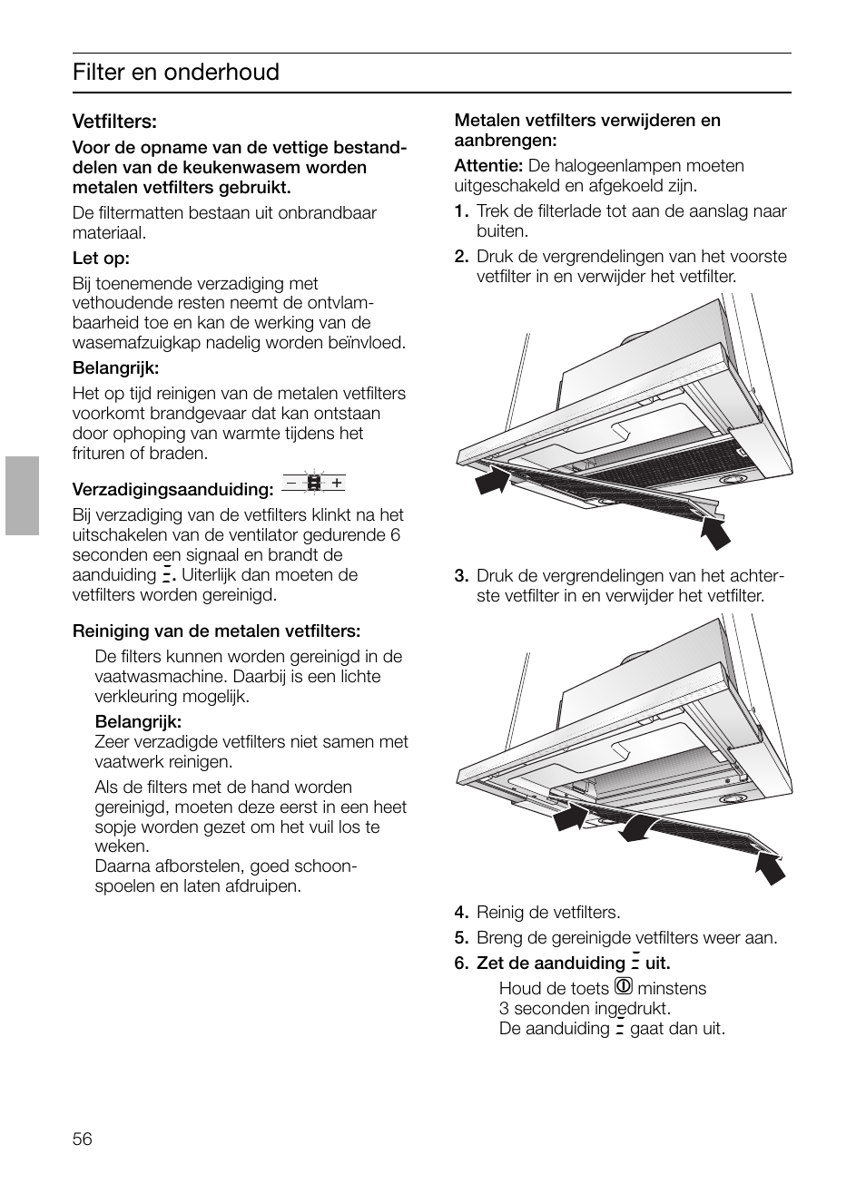 Filter en onderhoud | Bosch DHI665V grau-metallic Flachschirmhaube 60 cm User Manual | Page 56 / 116