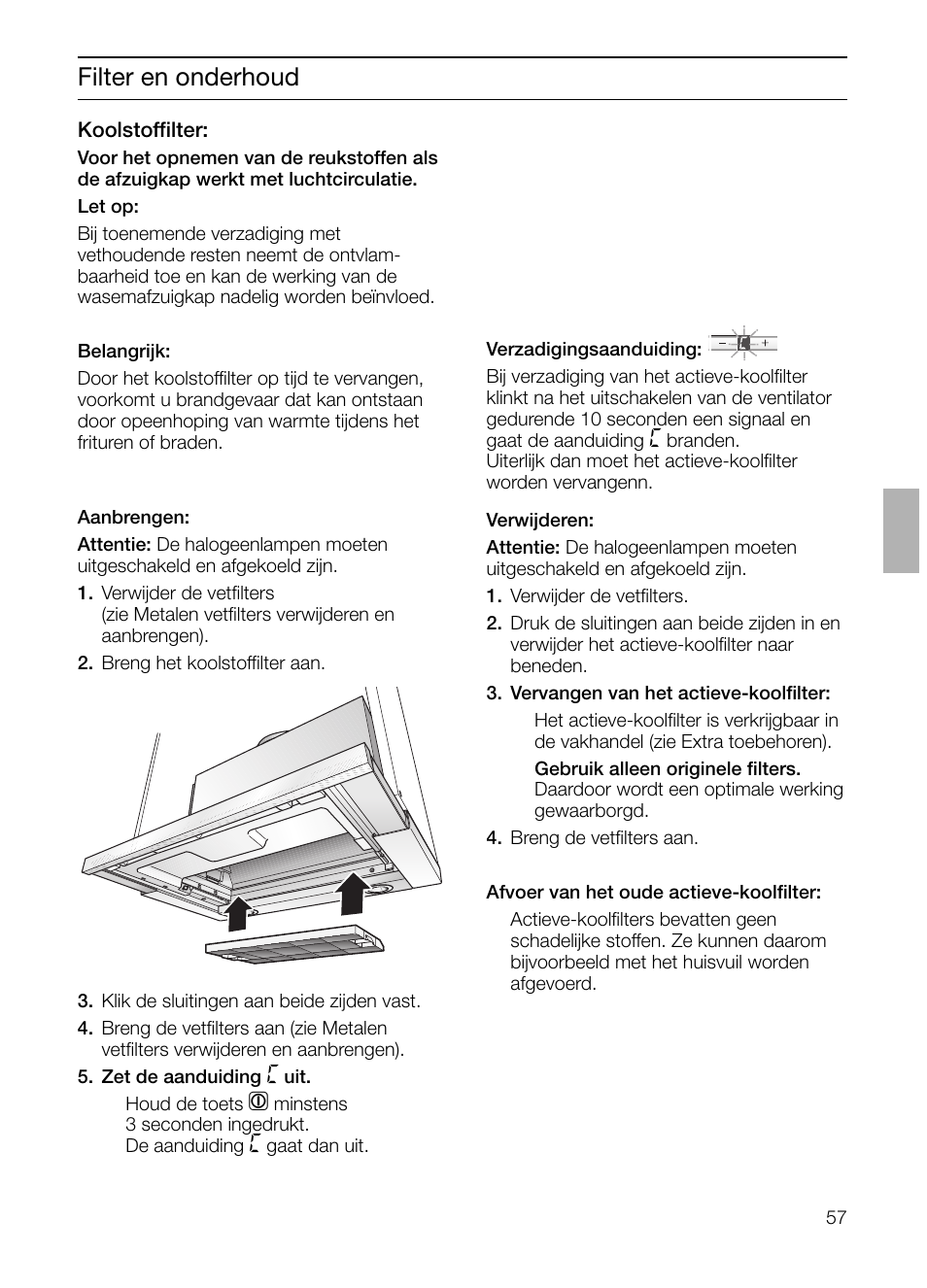 Filter en onderhoud | Bosch DHI665V grau-metallic Flachschirmhaube 60 cm User Manual | Page 57 / 116