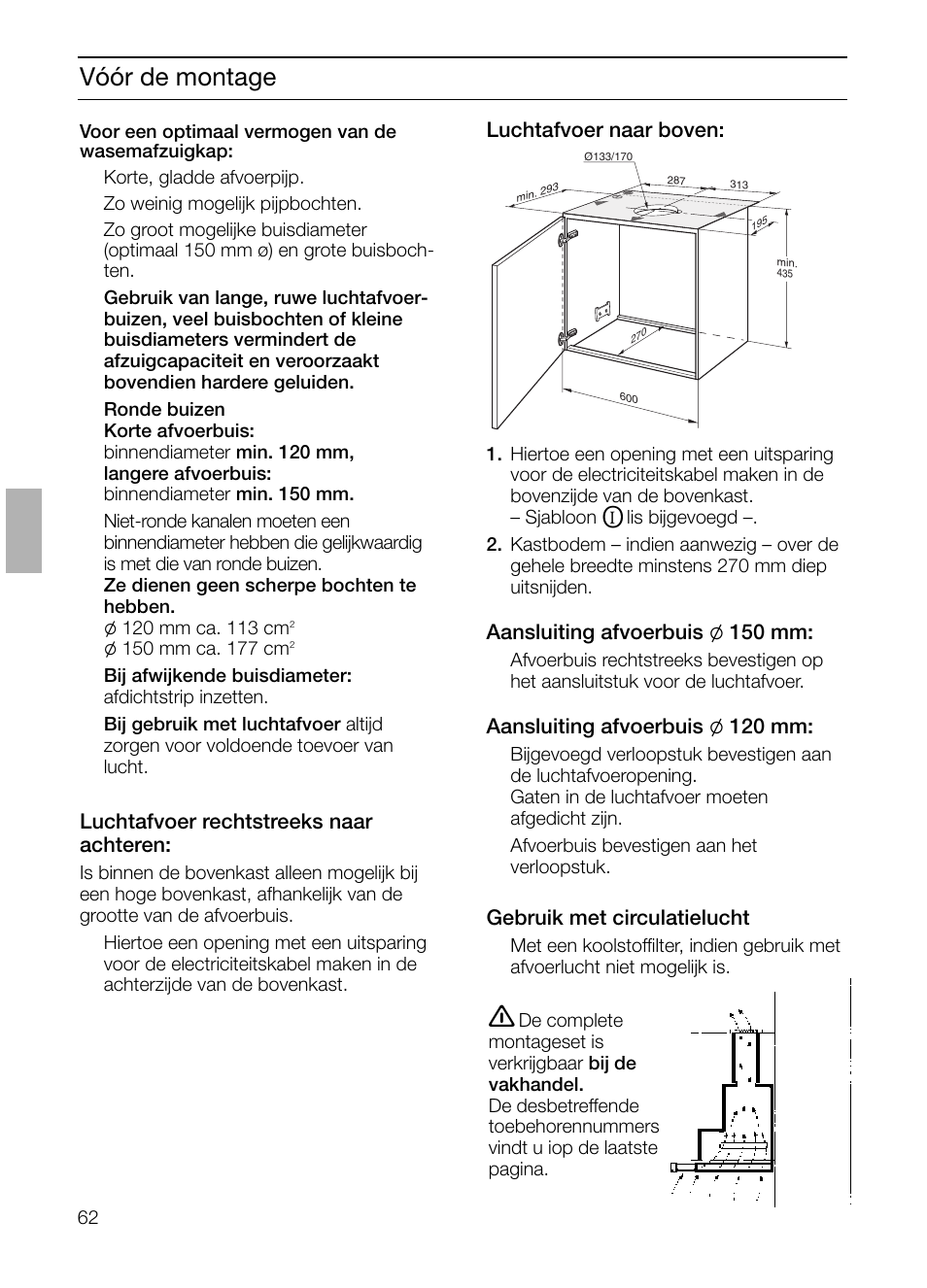 Vóór de montage | Bosch DHI665V grau-metallic Flachschirmhaube 60 cm User Manual | Page 62 / 116