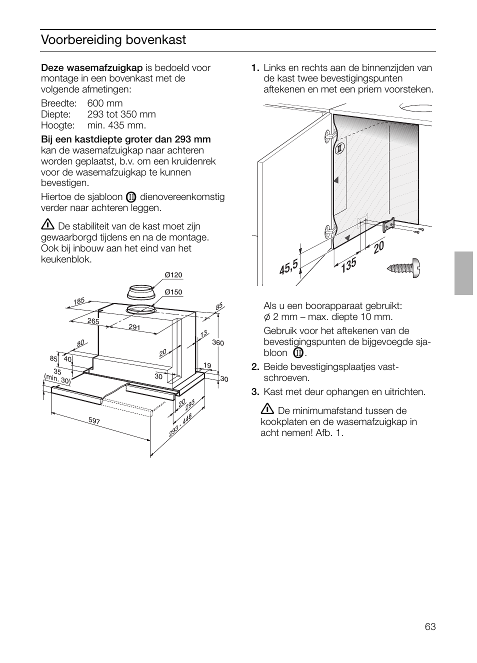 Voorbereiding bovenkast | Bosch DHI665V grau-metallic Flachschirmhaube 60 cm User Manual | Page 63 / 116