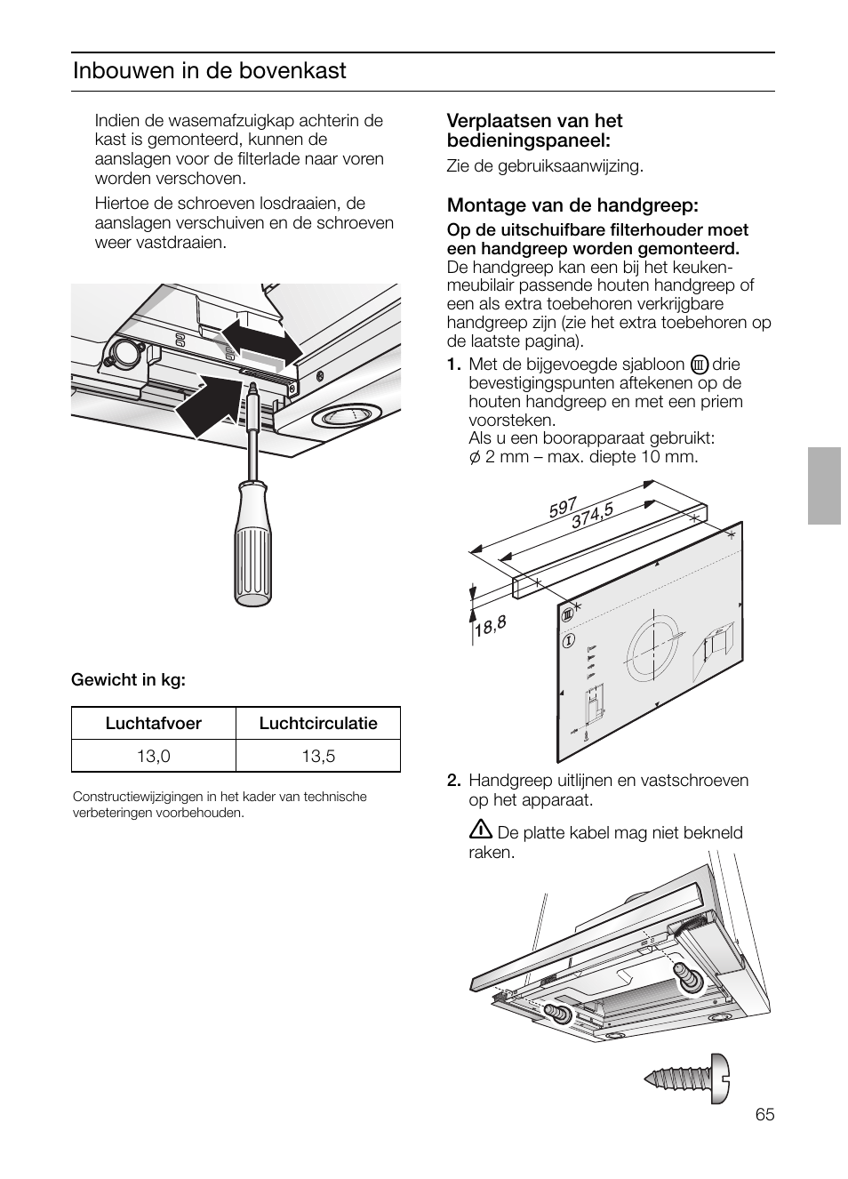 Inbouwen in de bovenkast | Bosch DHI665V grau-metallic Flachschirmhaube 60 cm User Manual | Page 65 / 116