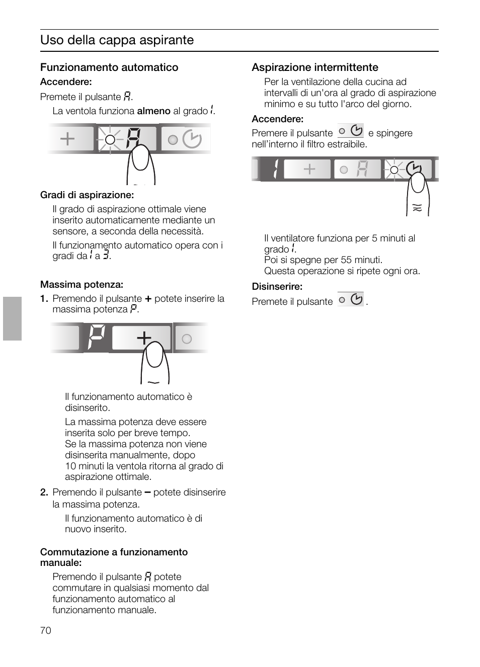 Uso della cappa aspirante | Bosch DHI665V grau-metallic Flachschirmhaube 60 cm User Manual | Page 70 / 116