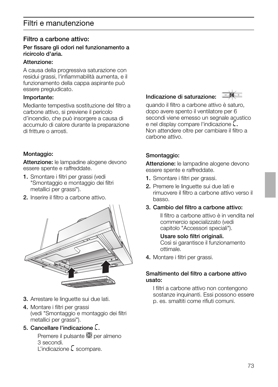 Filtri e manutenzione | Bosch DHI665V grau-metallic Flachschirmhaube 60 cm User Manual | Page 73 / 116