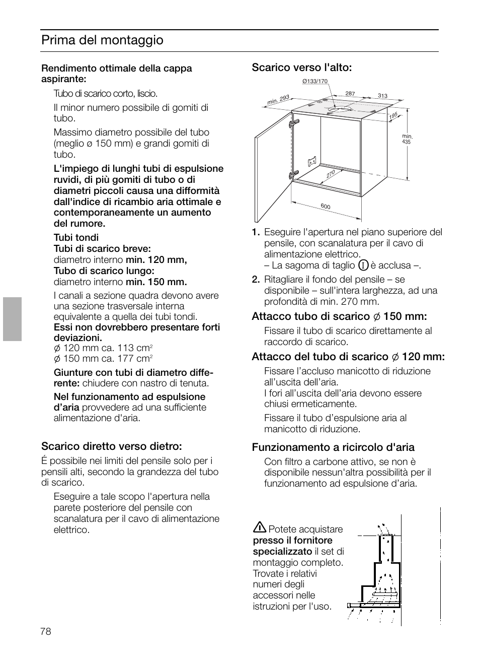 Prima del montaggio | Bosch DHI665V grau-metallic Flachschirmhaube 60 cm User Manual | Page 78 / 116