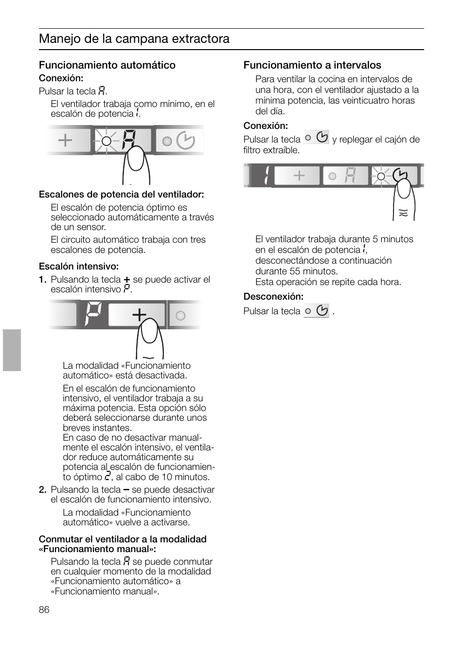 Manejo de la campana extractora | Bosch DHI665V grau-metallic Flachschirmhaube 60 cm User Manual | Page 86 / 116