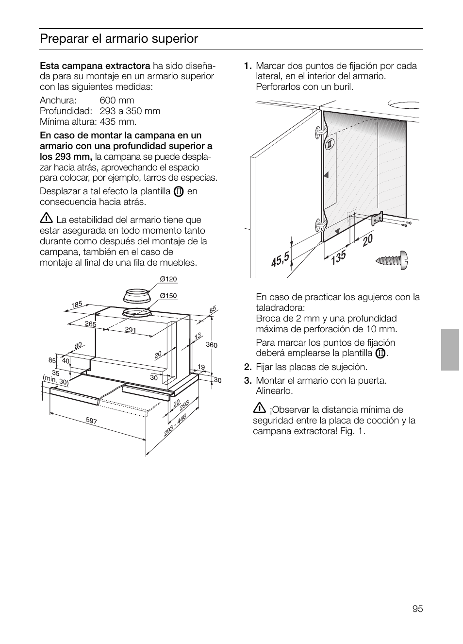 Preparar el armario superior | Bosch DHI665V grau-metallic Flachschirmhaube 60 cm User Manual | Page 95 / 116