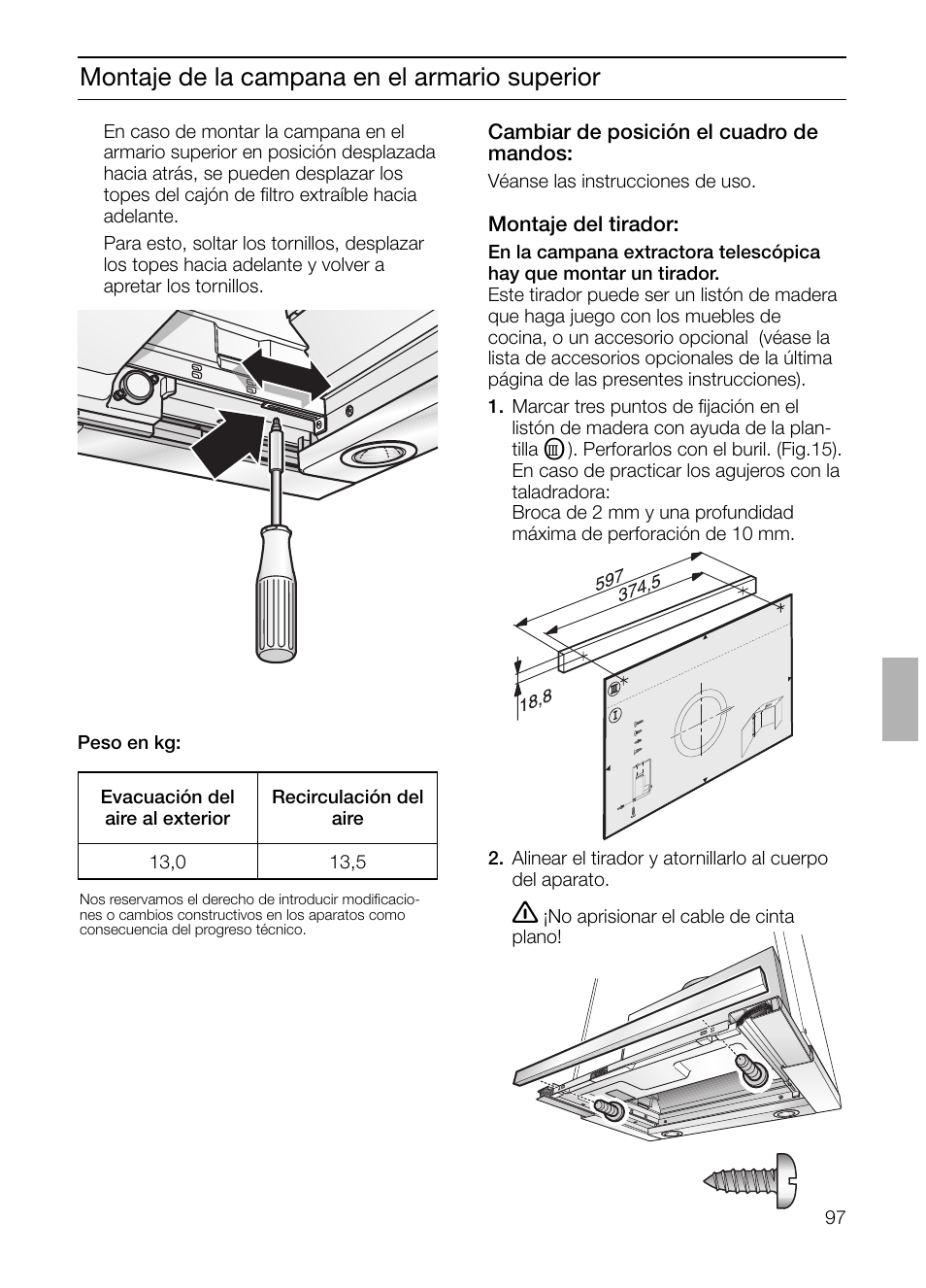 Montaje de la campana en el armario superior | Bosch DHI665V grau-metallic Flachschirmhaube 60 cm User Manual | Page 97 / 116