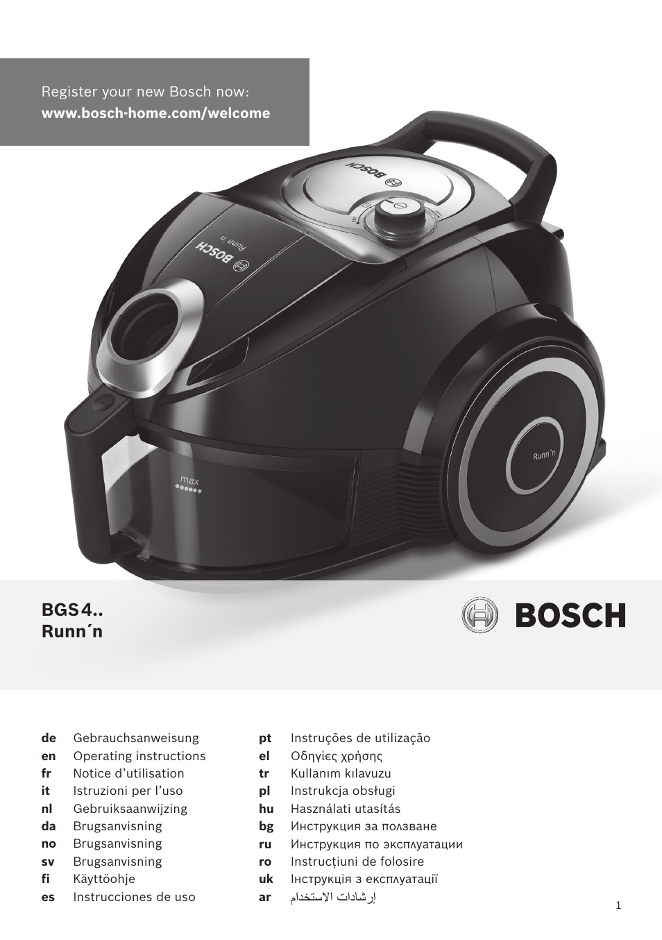 Bosch Runnn Beutelloser Bodenstaubsauger BGS41432 schwarz User Manual | 139 pages