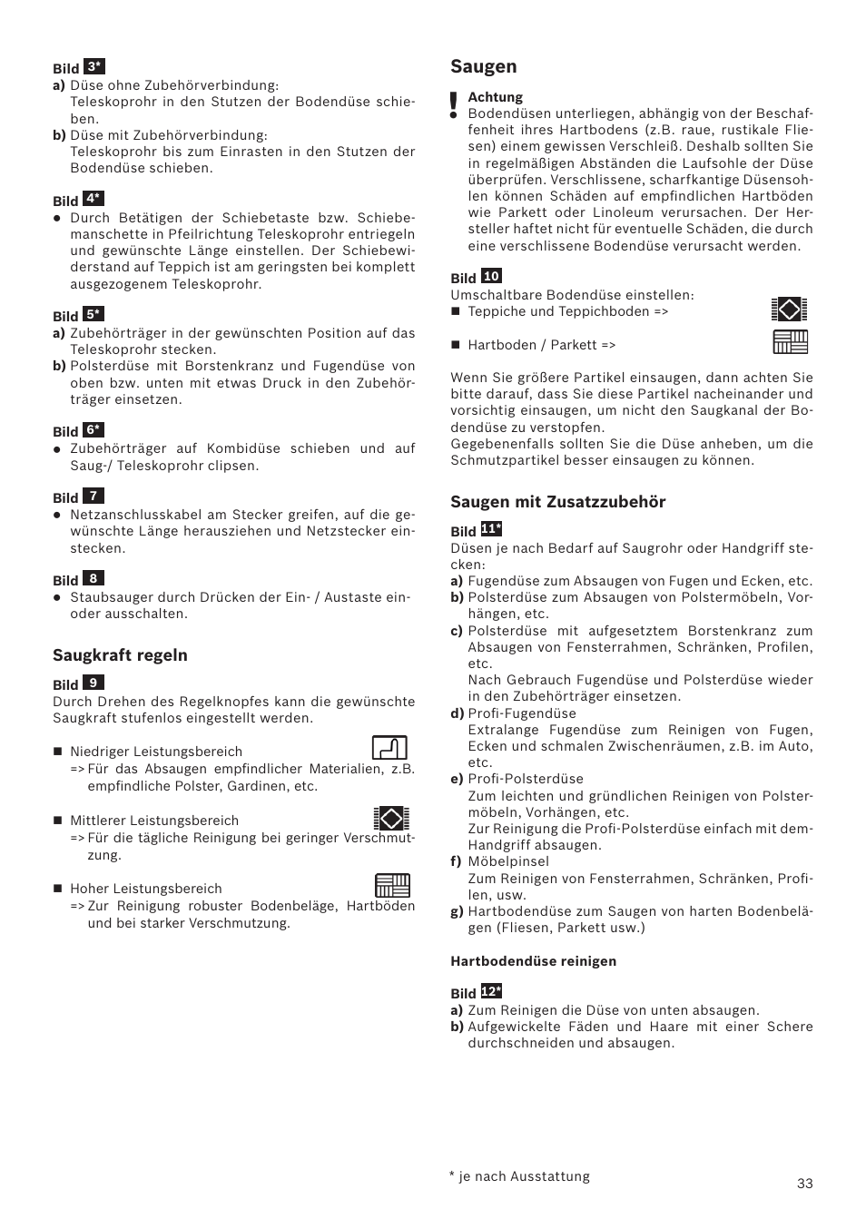 Saugen | Bosch Runnn Beutelloser Bodenstaubsauger BGS41432 schwarz User Manual | Page 33 / 139