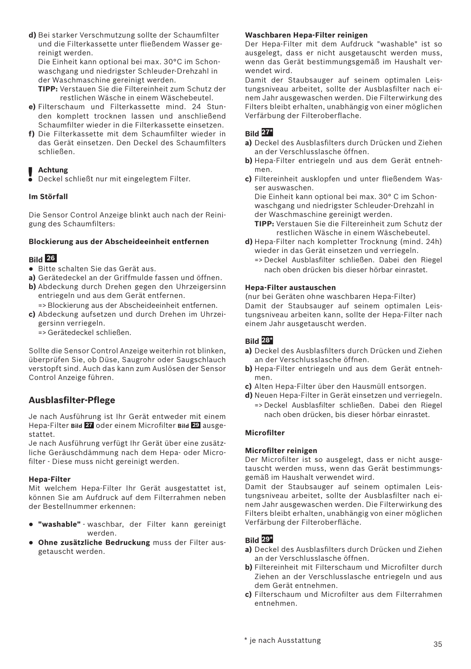 Ausblasfilter-pflege | Bosch Runnn Beutelloser Bodenstaubsauger BGS41432 schwarz User Manual | Page 35 / 139