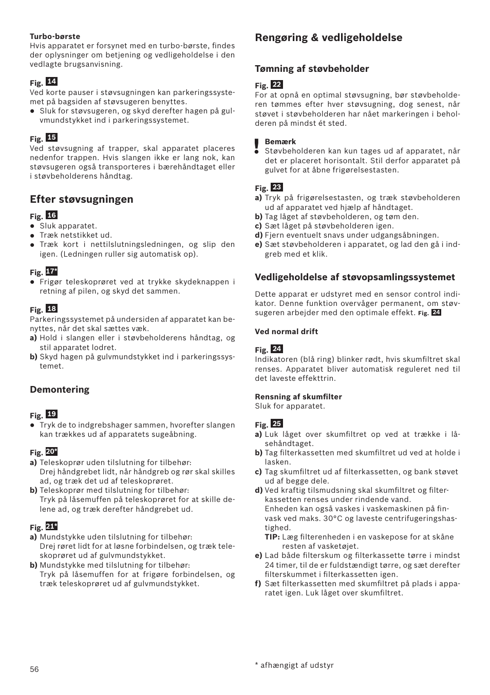 Efter støvsugningen, Rengøring & vedligeholdelse | Bosch Runnn Beutelloser Bodenstaubsauger BGS41432 schwarz User Manual | Page 56 / 139