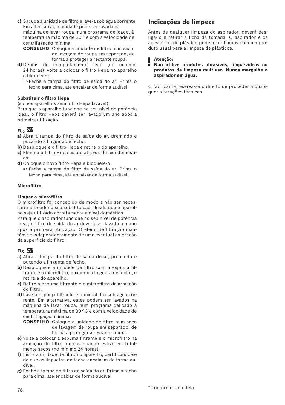 Indicações de limpeza | Bosch Runnn Beutelloser Bodenstaubsauger BGS41432 schwarz User Manual | Page 78 / 139