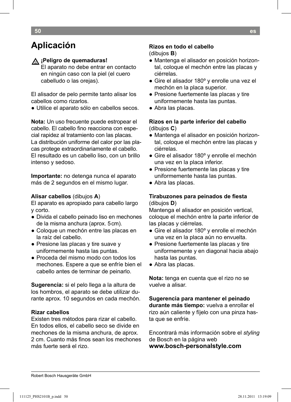 Aplicación | Bosch PHS2101 Haarglätter StarShine StraightStyle User Manual | Page 54 / 108