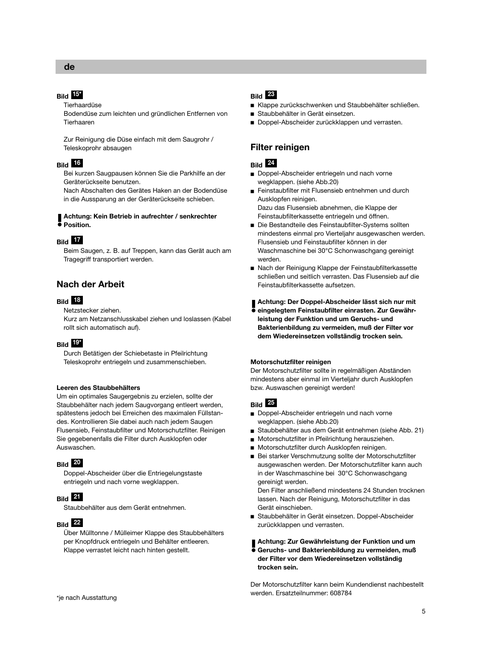 Nach der arbeit, Filter reinigen | Bosch Bodenstaubsauger BX32131 magic black transluzent schwarz anthrazit BX3 hepa 2100 W User Manual | Page 11 / 143