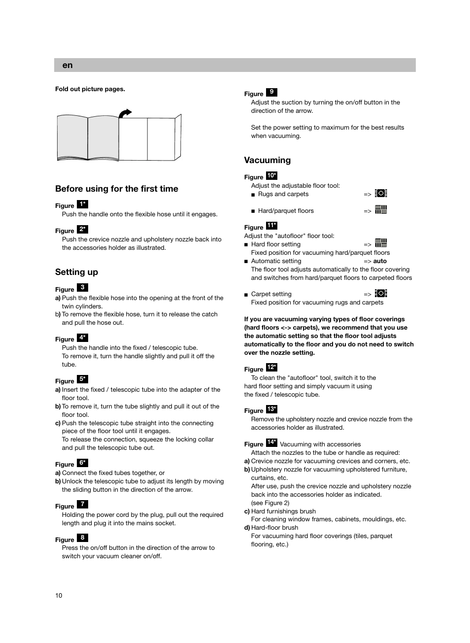 Before using for the first time, Setting up, Vacuuming | Bosch Bodenstaubsauger BX32131 magic black transluzent schwarz anthrazit BX3 hepa 2100 W User Manual | Page 16 / 143