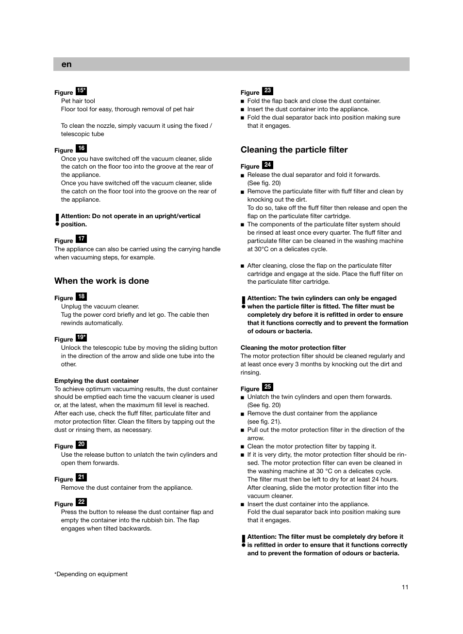 When the work is done, Cleaning the particle filter | Bosch Bodenstaubsauger BX32131 magic black transluzent schwarz anthrazit BX3 hepa 2100 W User Manual | Page 17 / 143