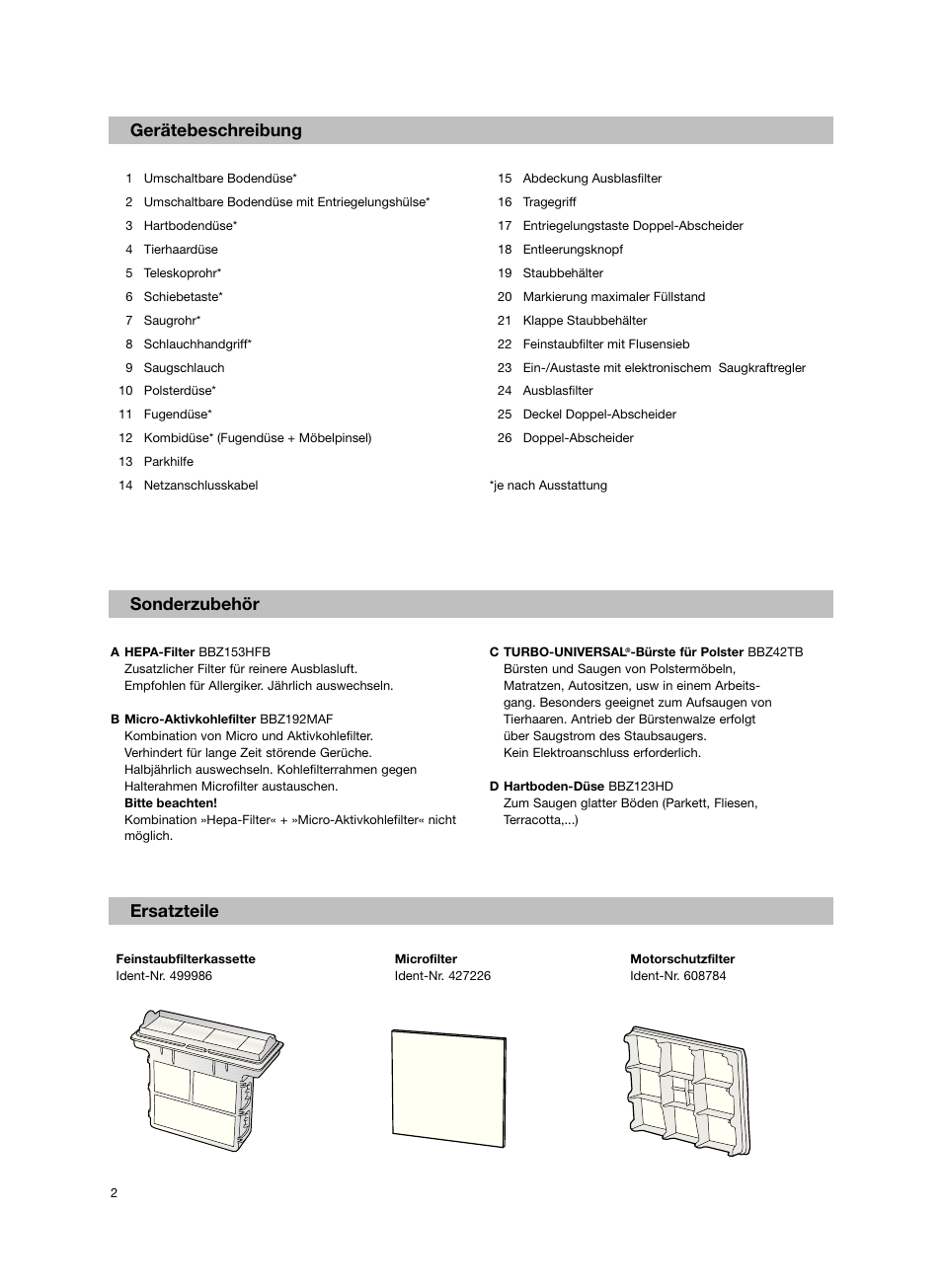 De sonderzubehör ersatzteile gerätebeschreibung | Bosch Bodenstaubsauger BX32131 magic black transluzent schwarz anthrazit BX3 hepa 2100 W User Manual | Page 8 / 143