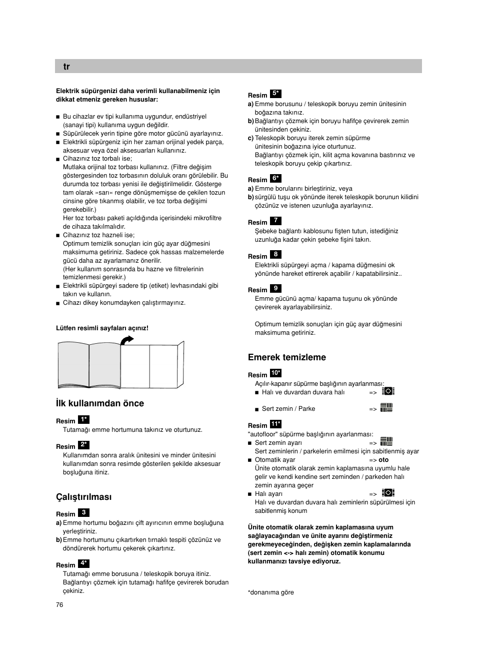 Lk kullan∂mdan önce, Çal∂µt∂r∂lmas, Emerek temizleme | Bosch Bodenstaubsauger BX32131 magic black transluzent schwarz anthrazit BX3 hepa 2100 W User Manual | Page 82 / 143