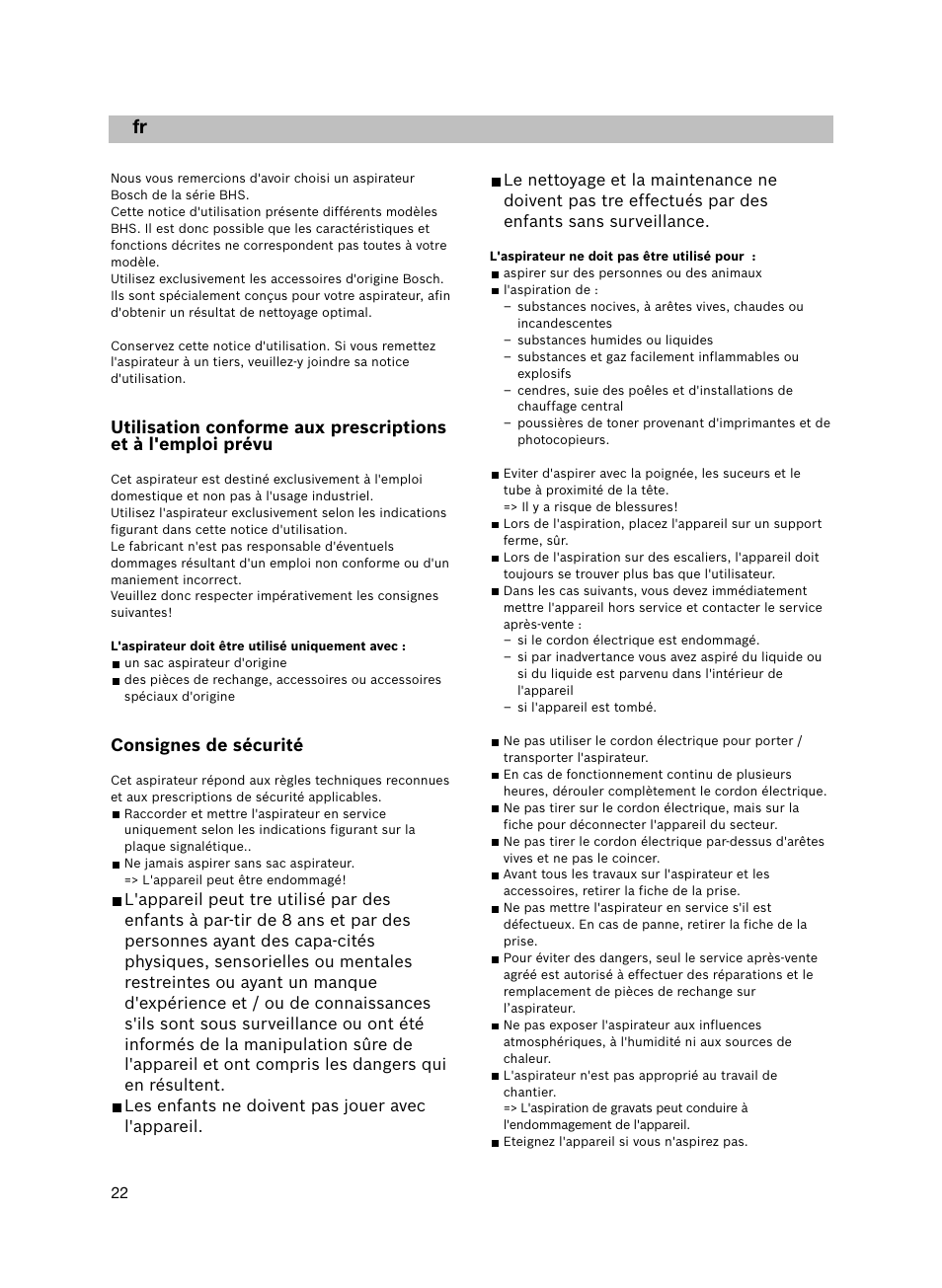 Consignes de sécurité | Bosch flexa Handstaubsauger BHS21600 nordkapblau-metallic User Manual | Page 23 / 35