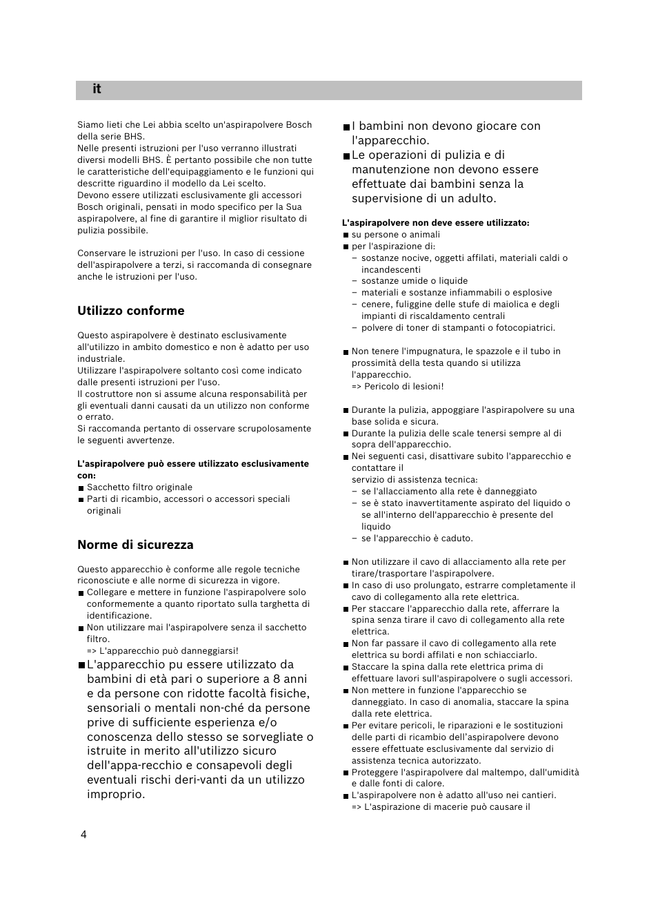 Utilizzo conforme, Norme di sicurezza | Bosch flexa Handstaubsauger BHS21600 nordkapblau-metallic User Manual | Page 5 / 35