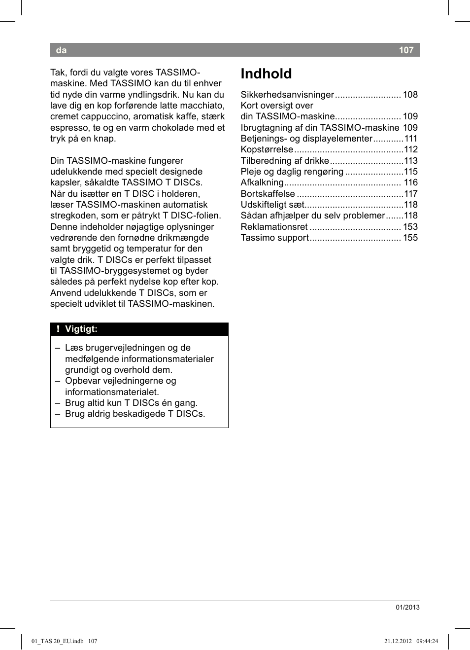 Indhold | Bosch Multigetränkesystem TAS2002 Glossy Black User Manual | Page 105 / 152
