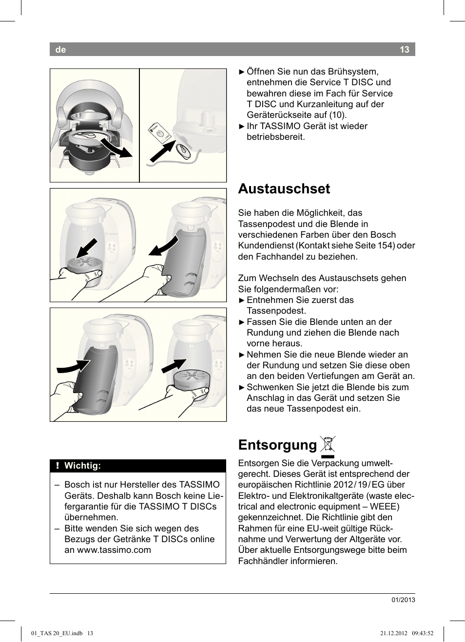 Austauschset, Entsorgung | Bosch Multigetränkesystem TAS2002 Glossy Black User Manual | Page 11 / 152
