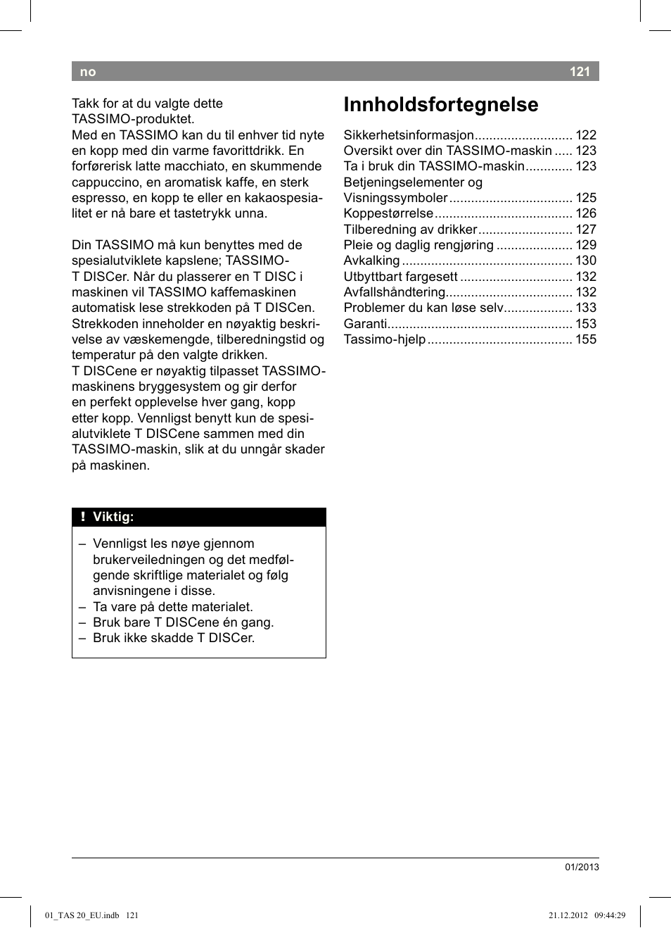 Innholdsfortegnelse | Bosch Multigetränkesystem TAS2002 Glossy Black User Manual | Page 119 / 152
