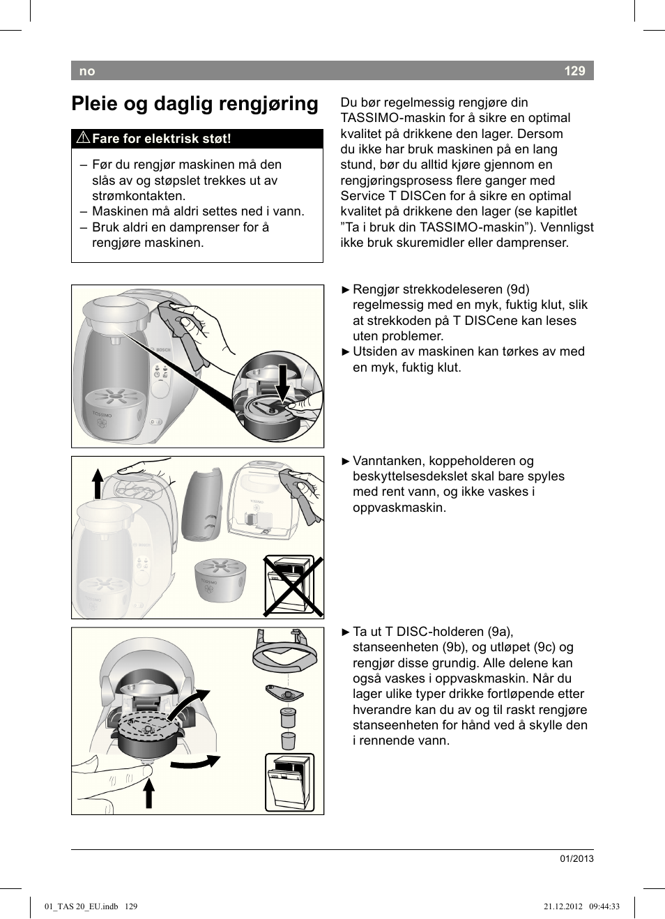 Pleie og daglig rengjøring | Bosch Multigetränkesystem TAS2002 Glossy Black User Manual | Page 127 / 152