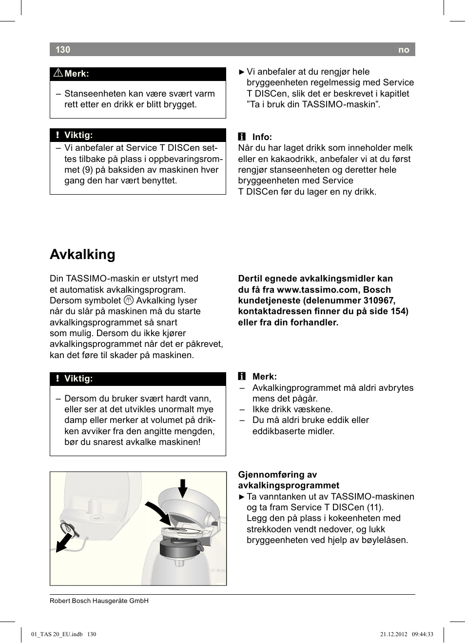 Avkalking | Bosch Multigetränkesystem TAS2002 Glossy Black User Manual | Page 128 / 152