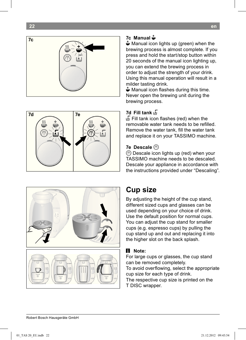 Cup size | Bosch Multigetränkesystem TAS2002 Glossy Black User Manual | Page 20 / 152