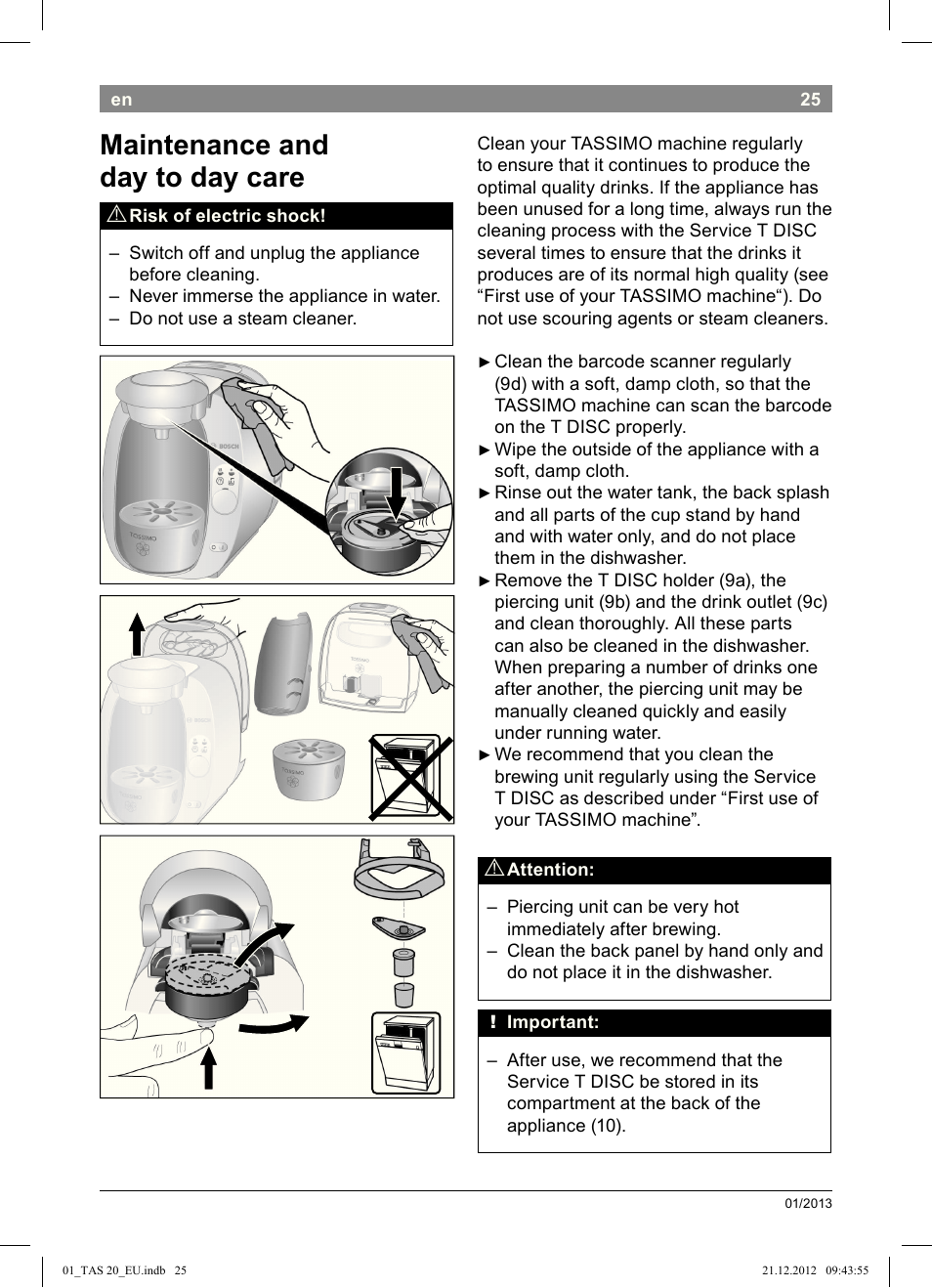 Maintenance and day to day care | Bosch Multigetränkesystem TAS2002 Glossy Black User Manual | Page 23 / 152