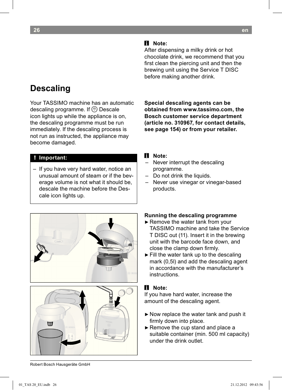 Descaling | Bosch Multigetränkesystem TAS2002 Glossy Black User Manual | Page 24 / 152