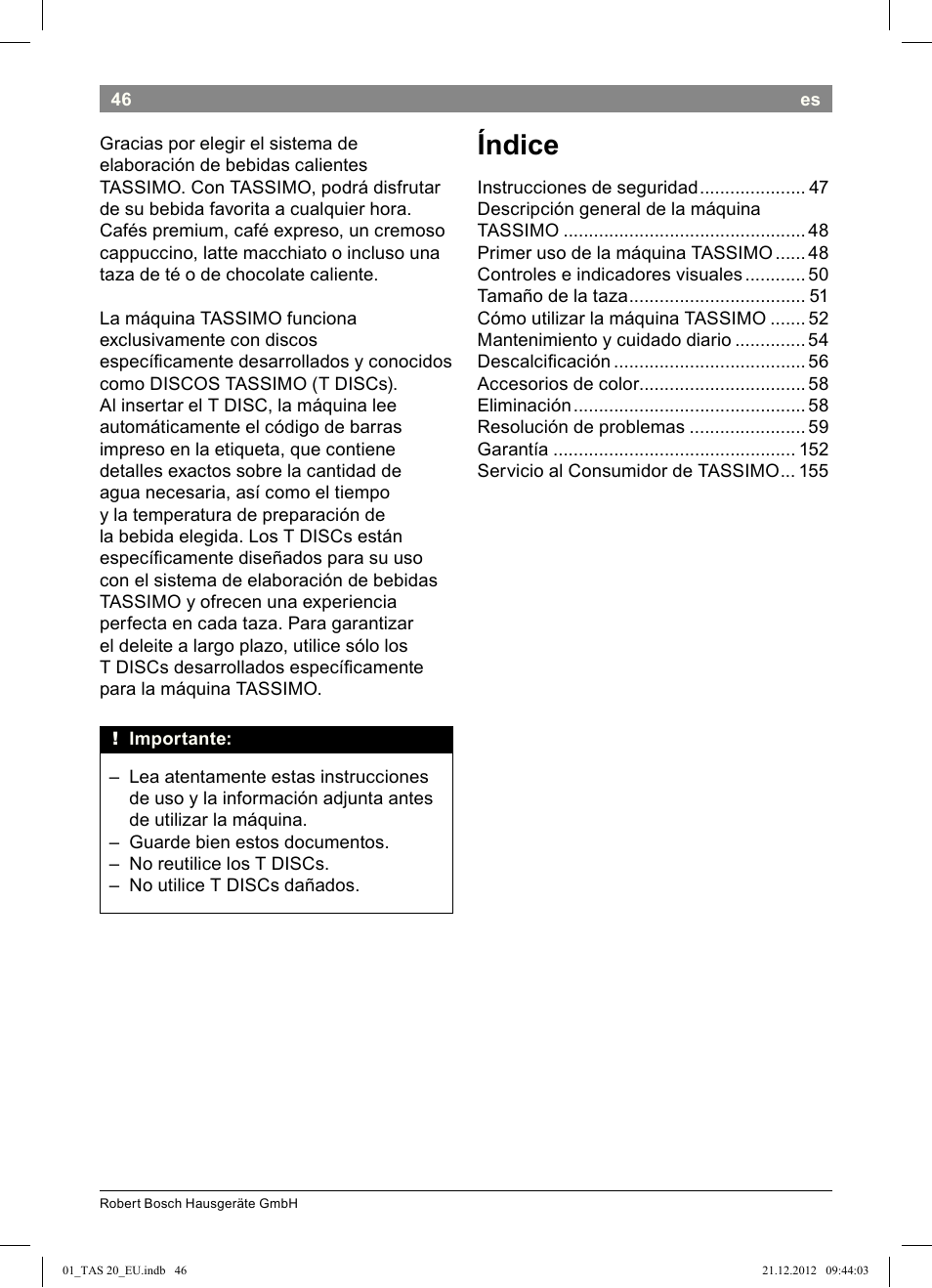 Índice | Bosch Multigetränkesystem TAS2002 Glossy Black User Manual | Page 44 / 152