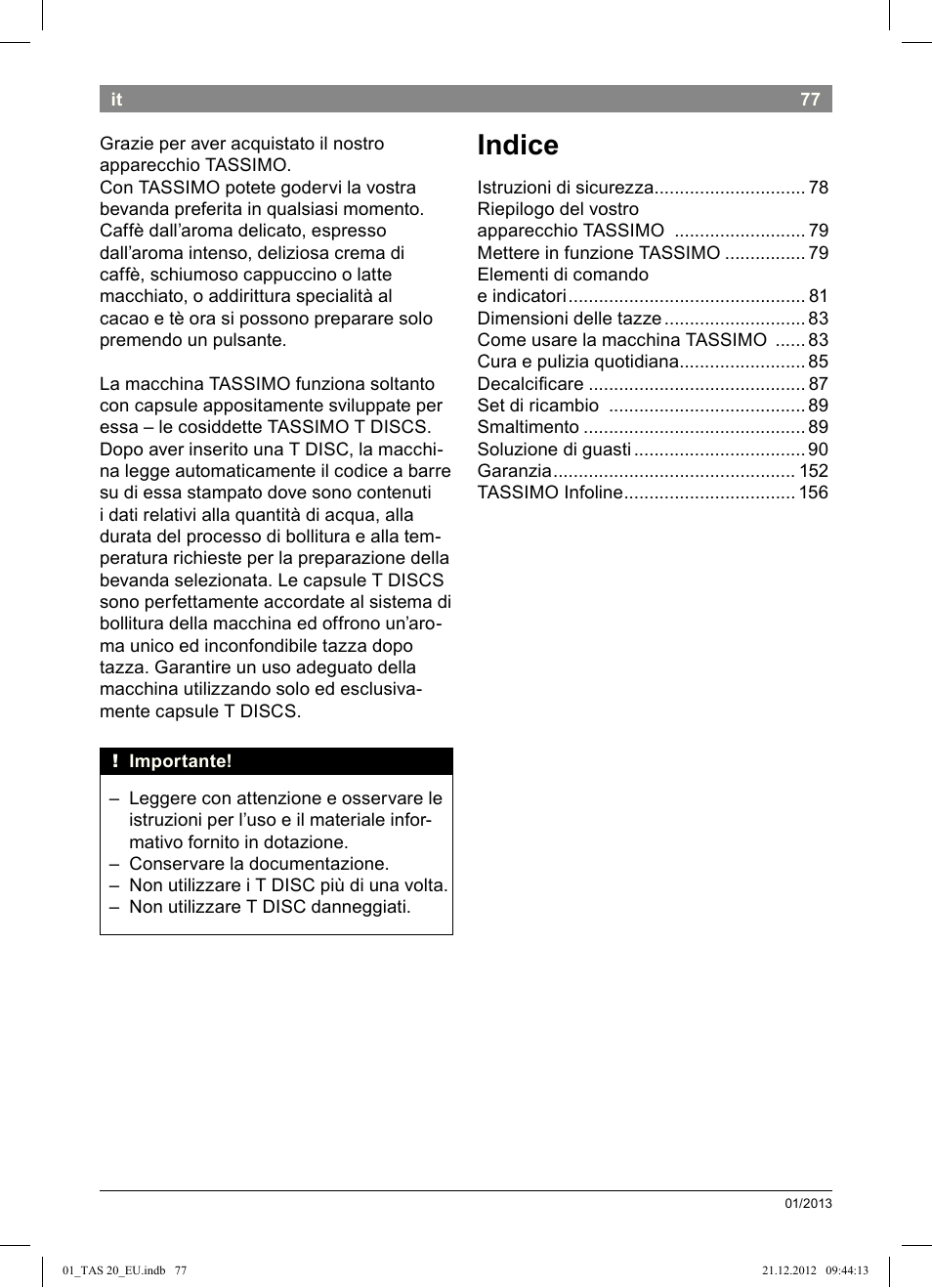 Indice | Bosch Multigetränkesystem TAS2002 Glossy Black User Manual | Page 75 / 152