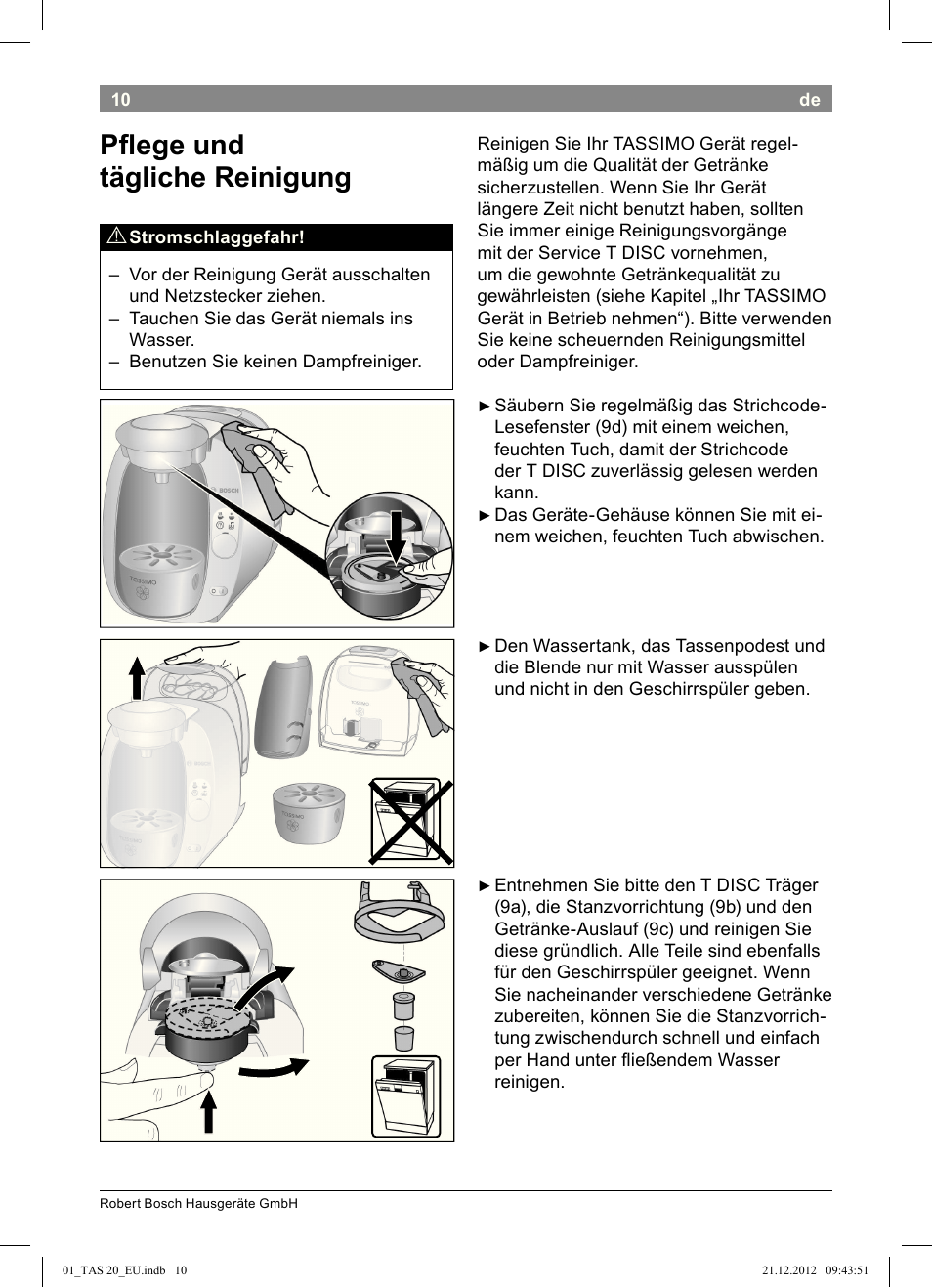 Pl ege und tägliche reinigung | Bosch Multigetränkesystem TAS2002 Glossy Black User Manual | Page 8 / 152