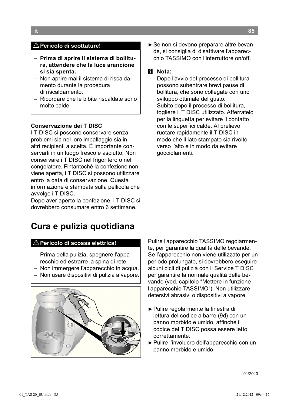 Cura e pulizia quotidiana | Bosch Multigetränkesystem TAS2002 Glossy Black User Manual | Page 83 / 152