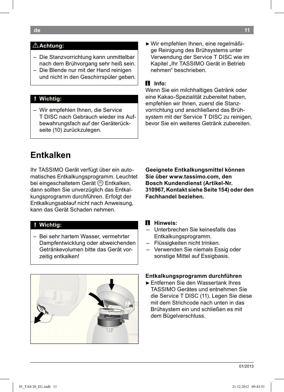 Entkalken | Bosch Multigetränkesystem TAS2002 Glossy Black User Manual | Page 9 / 152