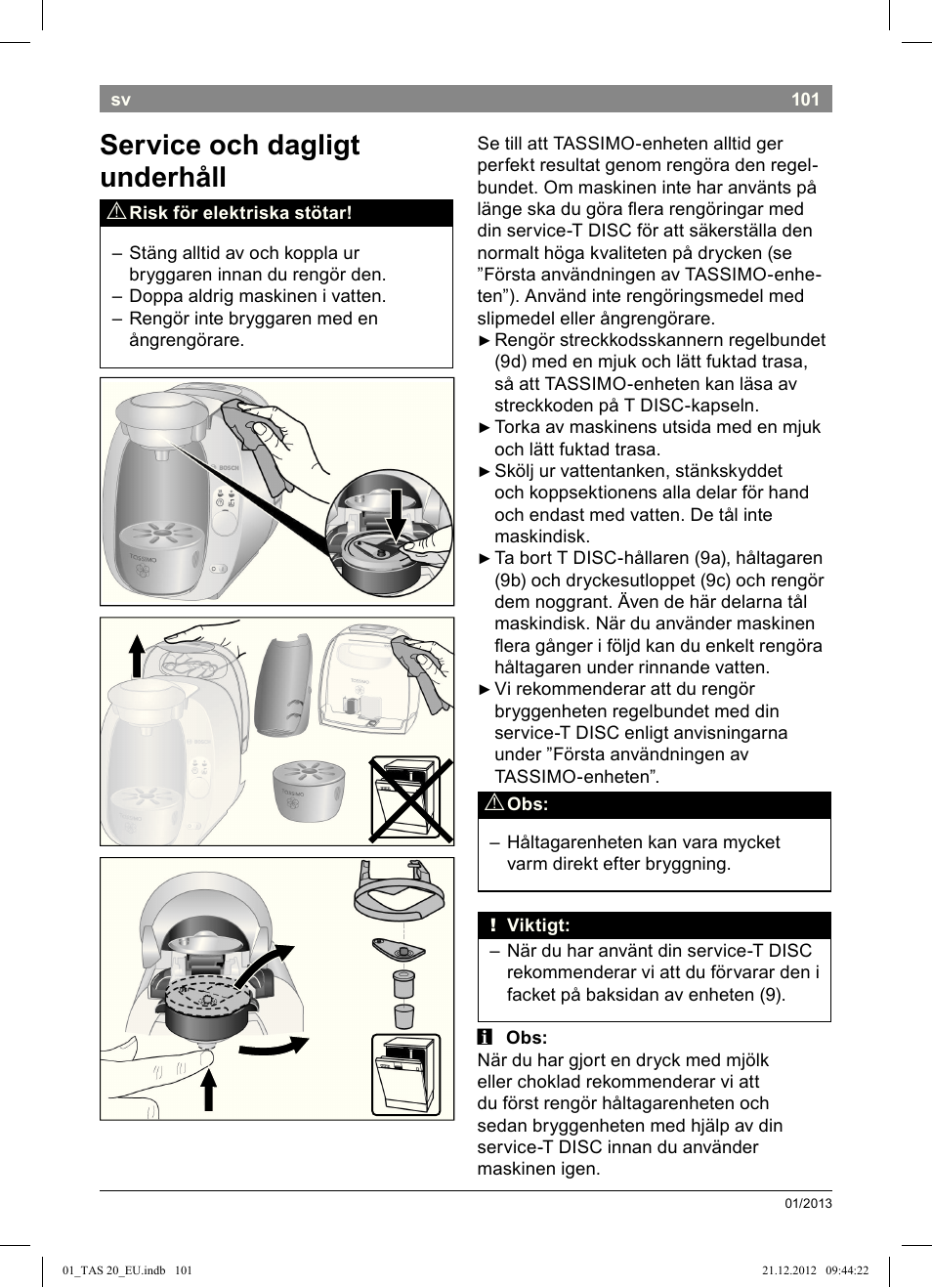 Service och dagligt underhåll | Bosch Multigetränkesystem TAS2002 Glossy Black User Manual | Page 99 / 152