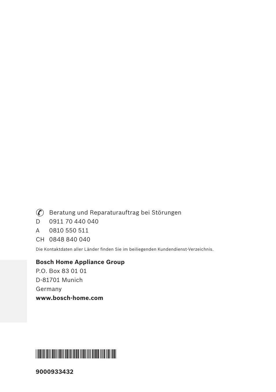 Bosch TES80359DE VeroSelection 300 Kaffeevollautomat Front Edelstahl Gehäuse hochglanz anthrazit User Manual | Page 120 / 120