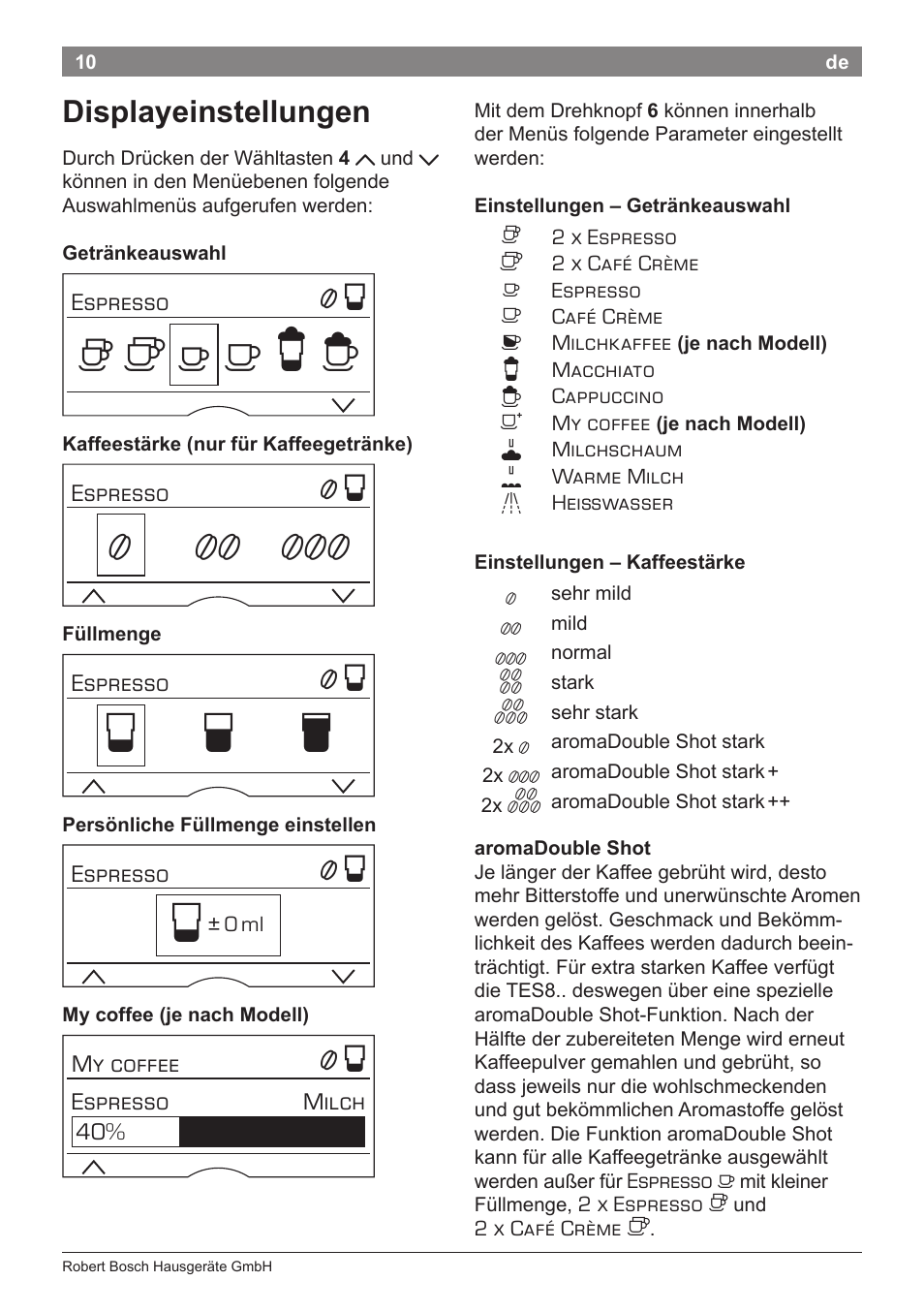 Но р т, Displayeinstellungen | Bosch TES80359DE VeroSelection 300 Kaffeevollautomat Front Edelstahl Gehäuse hochglanz anthrazit User Manual | Page 14 / 120