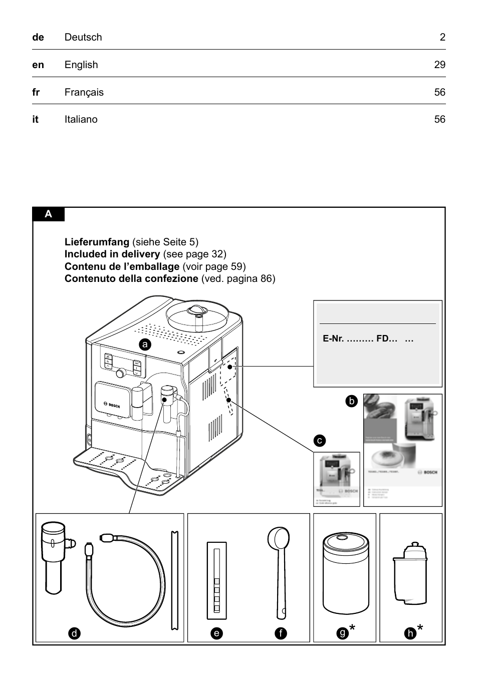 Bosch TES80359DE VeroSelection 300 Kaffeevollautomat Front Edelstahl Gehäuse hochglanz anthrazit User Manual | Page 2 / 120