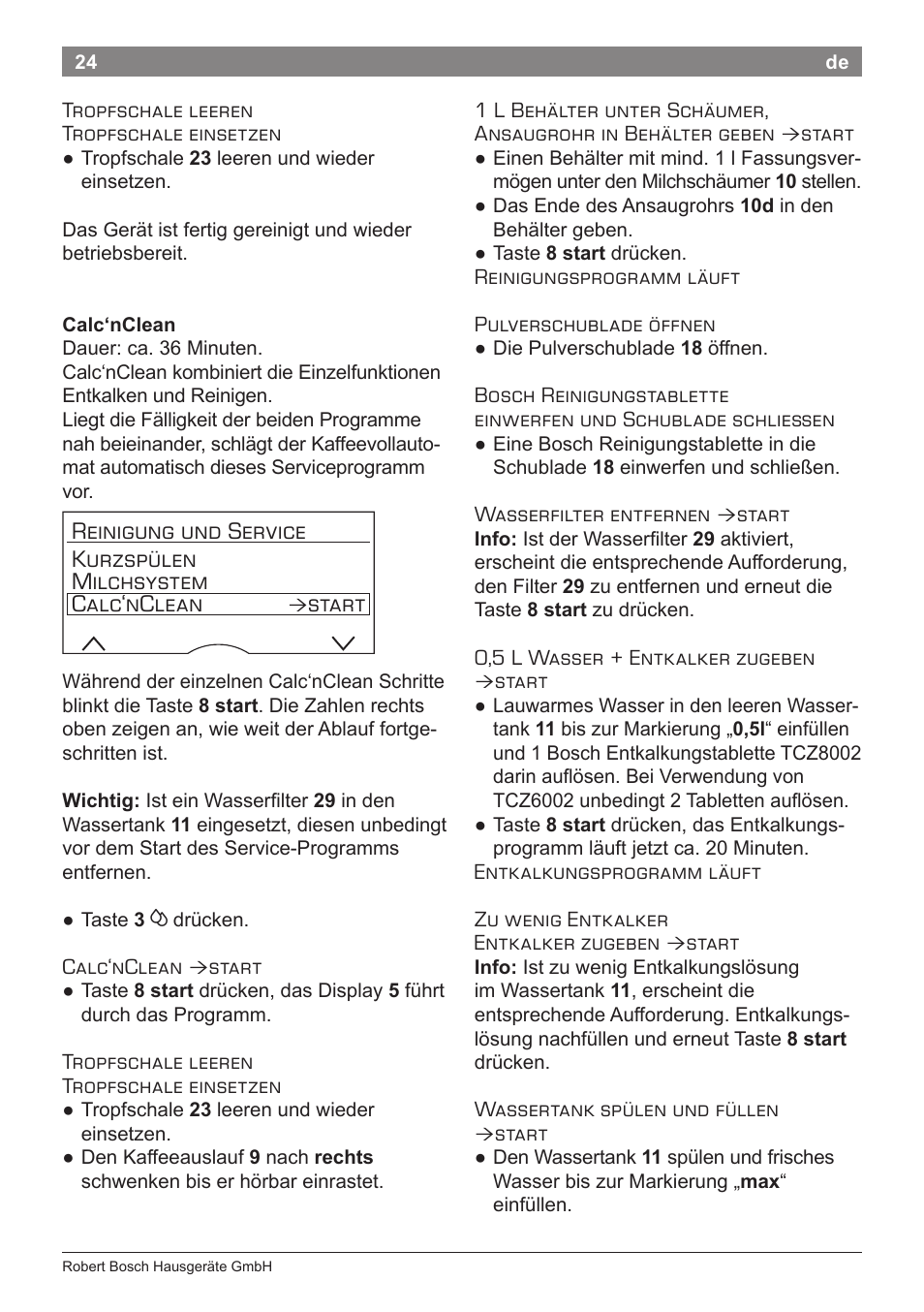 Start | Bosch TES80359DE VeroSelection 300 Kaffeevollautomat Front Edelstahl Gehäuse hochglanz anthrazit User Manual | Page 28 / 120