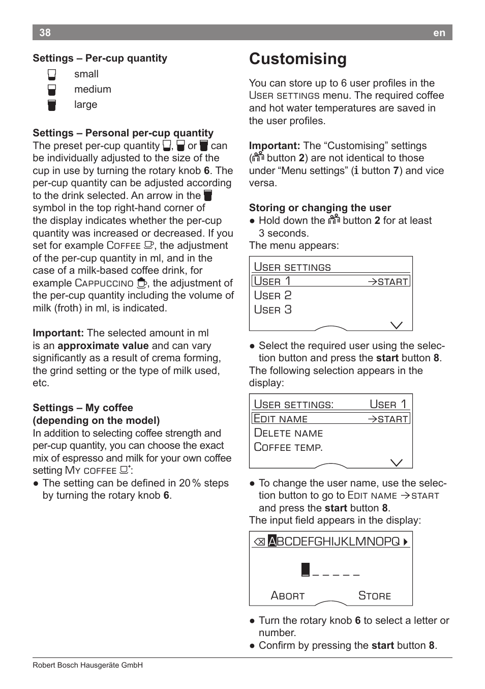 Customising | Bosch TES80359DE VeroSelection 300 Kaffeevollautomat Front Edelstahl Gehäuse hochglanz anthrazit User Manual | Page 42 / 120