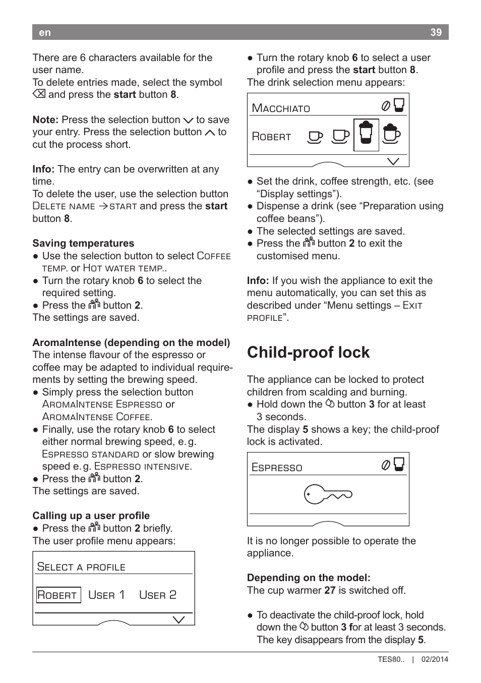 А б е ж, Child-proof lock | Bosch TES80359DE VeroSelection 300 Kaffeevollautomat Front Edelstahl Gehäuse hochglanz anthrazit User Manual | Page 43 / 120